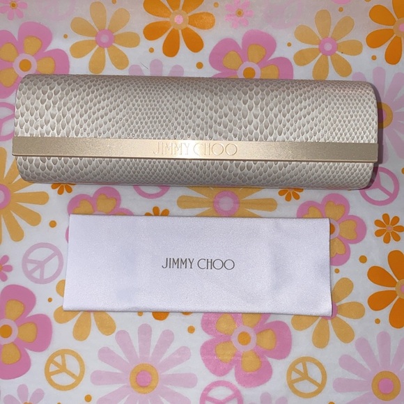 NEW Jimmy Choo Lightweight Faux Snake Skin Eyeglass Case +Branded Cleaning Cloth - Picture 1 of 14